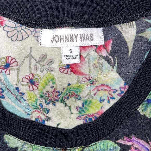 Johnny Was 100% Sill Black Floral Crewneck Short Sleeved Tee - Picture 7 of 16